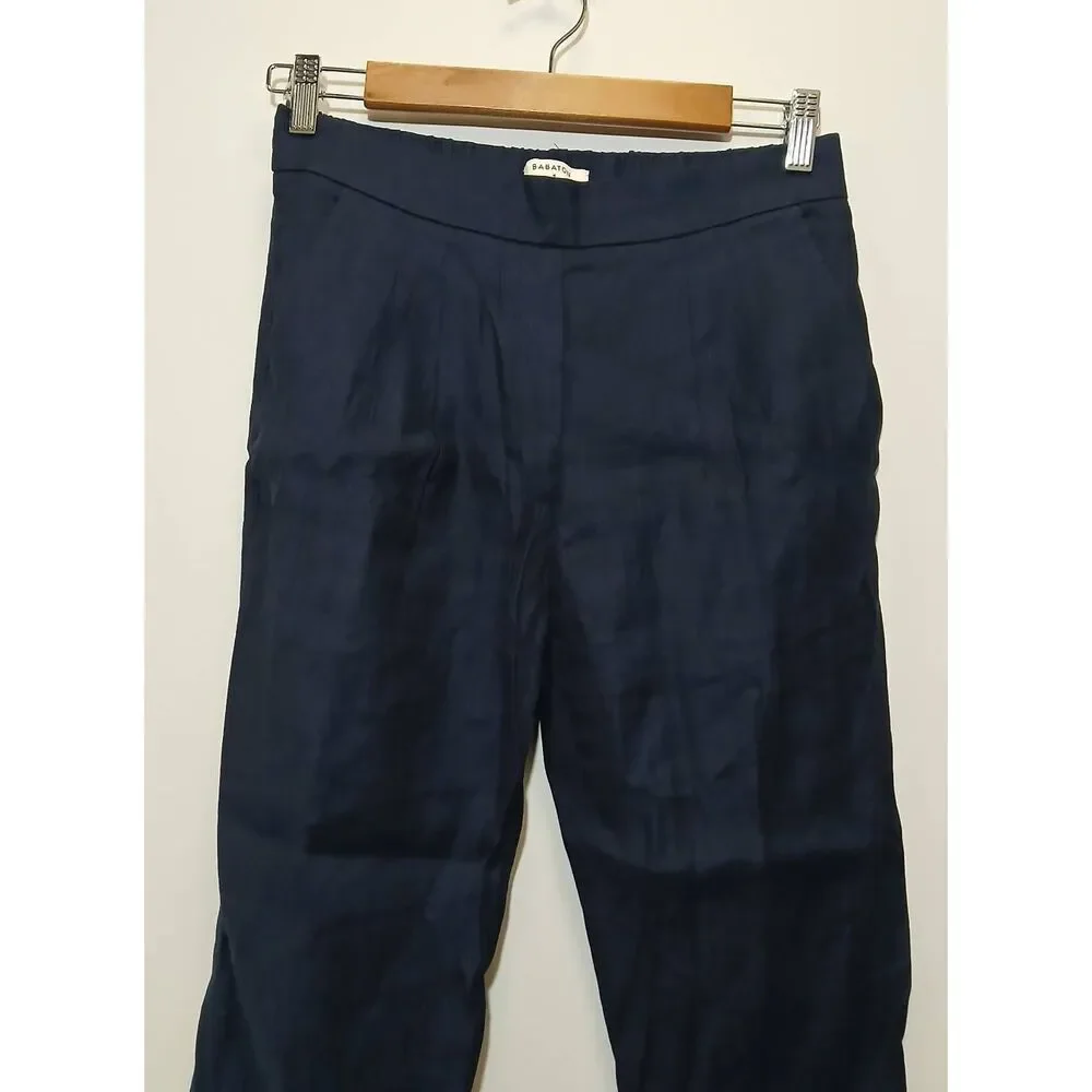 Babaton womens size 4 small linen navy blue pants capsule quiet luxury